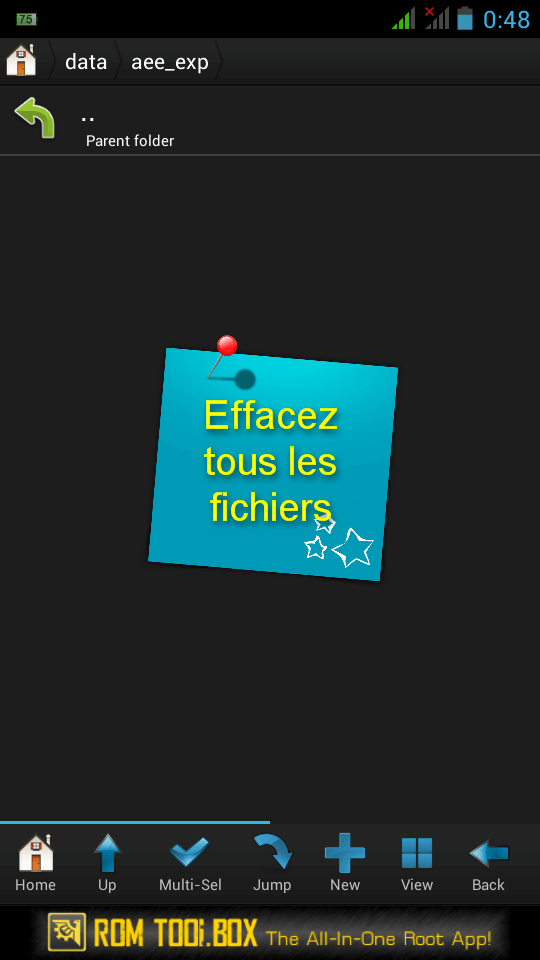 Effacez tout le contenu du répertoire /data/aee_exp